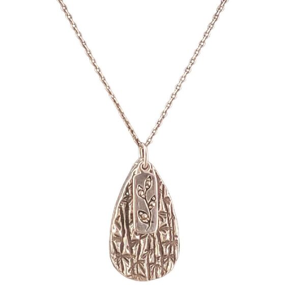 Sterling Silver Artisan Textured Tear Drop Marcasite Twig Tag Necklace - Picture 2 of 7